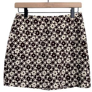 Retro geometric floral print skirt brown